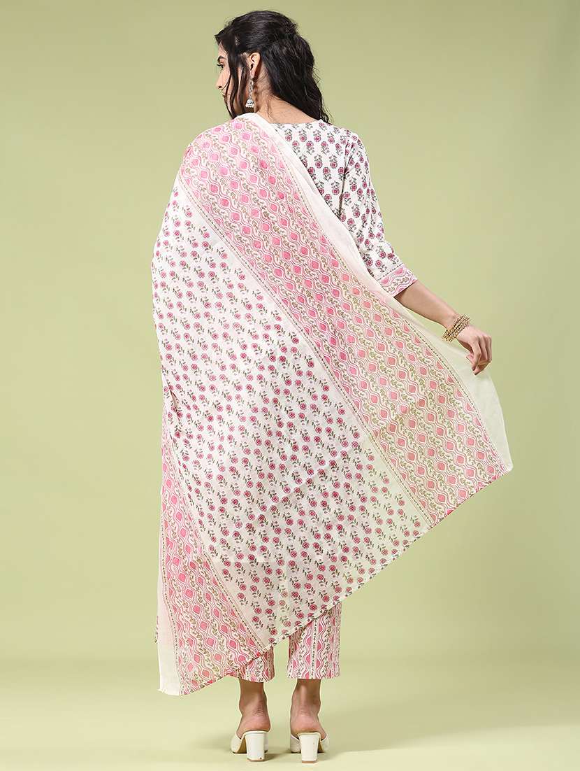 women printed three quarter sleeve kurta pant with dupatta set - 22175109 -  Standard Image - 4