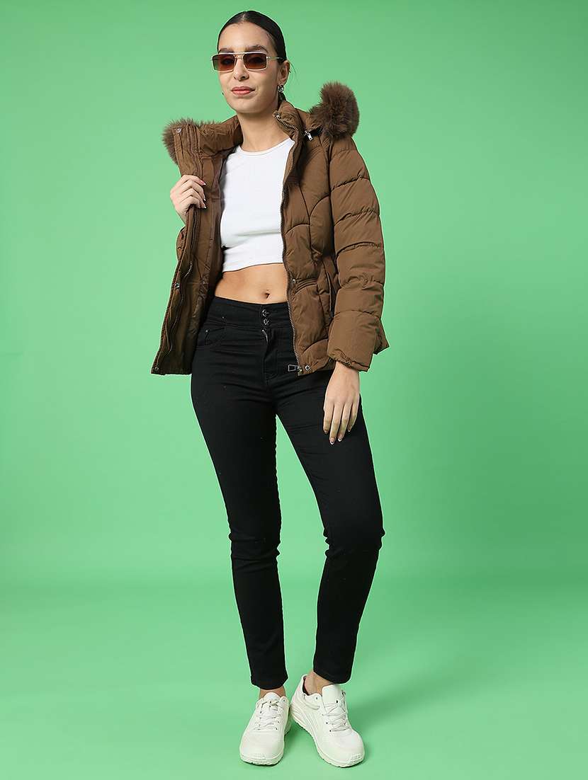 women solid long sleeve puffer jacket - 22175232 -  Standard Image - 4