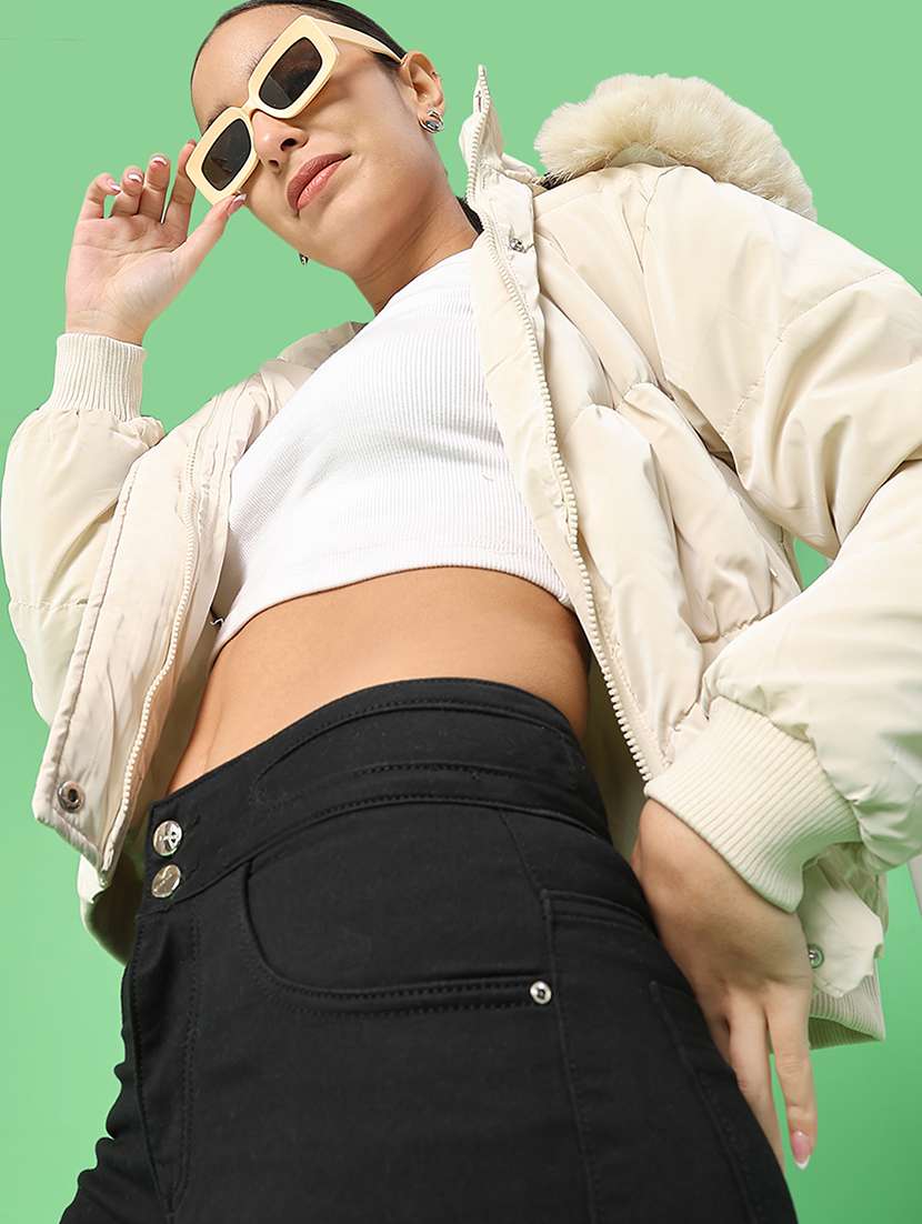 women solid long sleeve puffer jacket - 22175234 -  Standard Image - 1