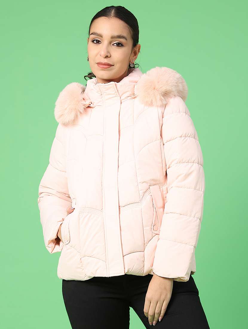 women solid long sleeve puffer jacket