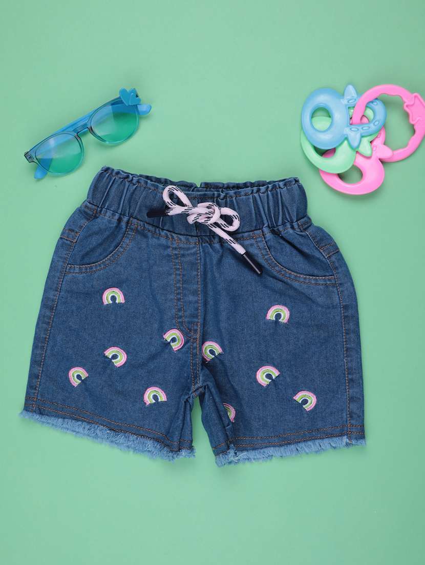 girls embroidered mid rise regular shorts - 22175253 -  Standard Image - 1