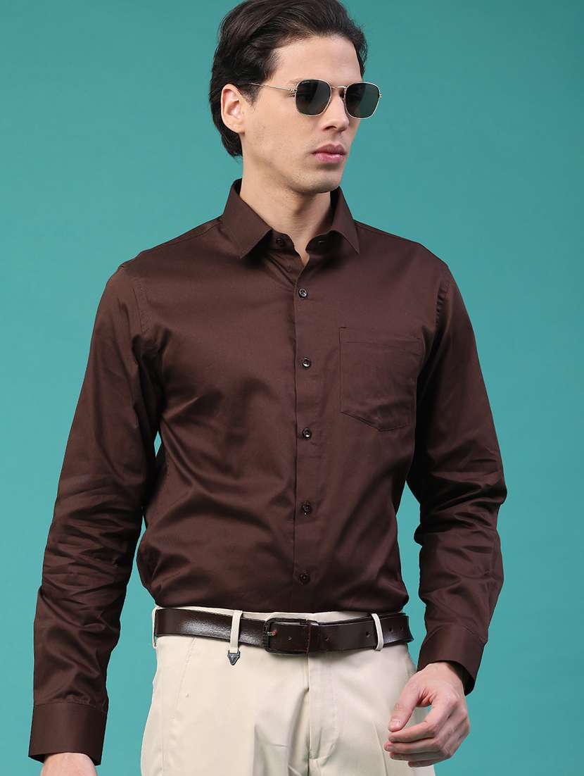 men solid long sleeve slim fit formal shirt