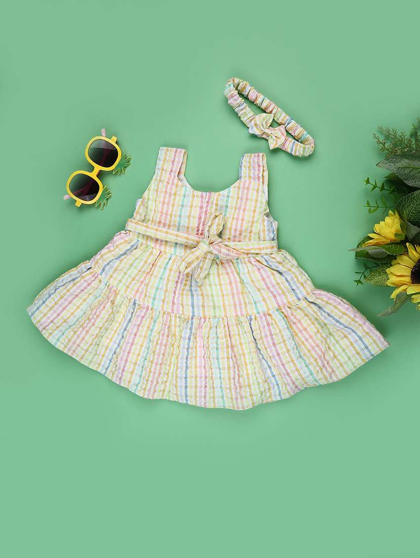 girls checkered sleeveless frock with hairband