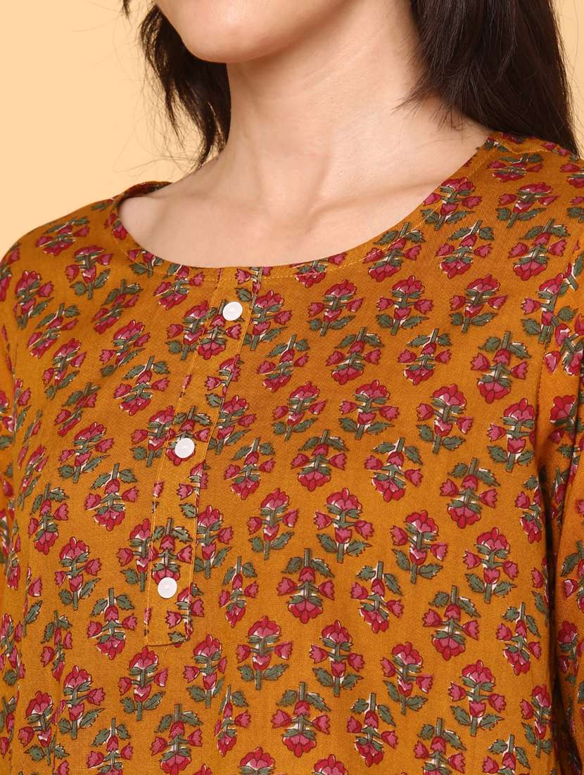 women floral three quarter sleeve straight kurti - 22175315 -  Standard Image - 1