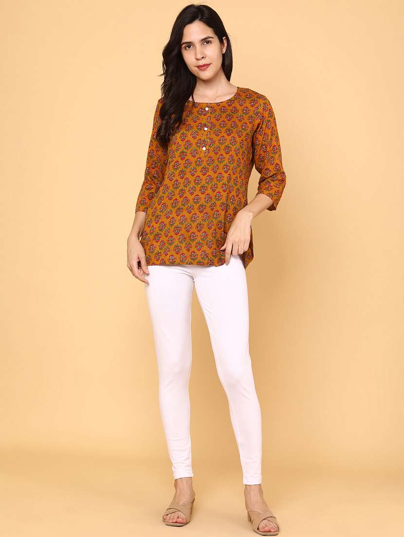 women floral three quarter sleeve straight kurti - 22175315 -  Standard Image - 4