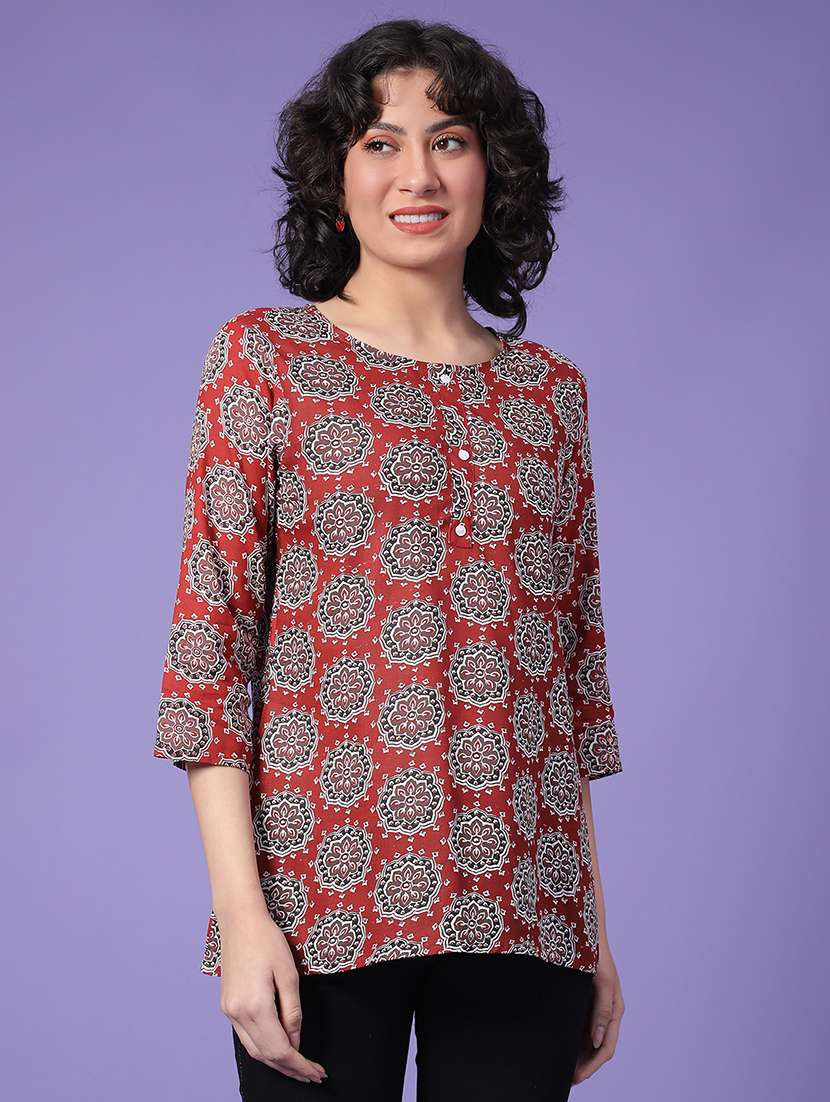 women printed three quarter sleeve straight kurti - 22175316 -  Standard Image - 1
