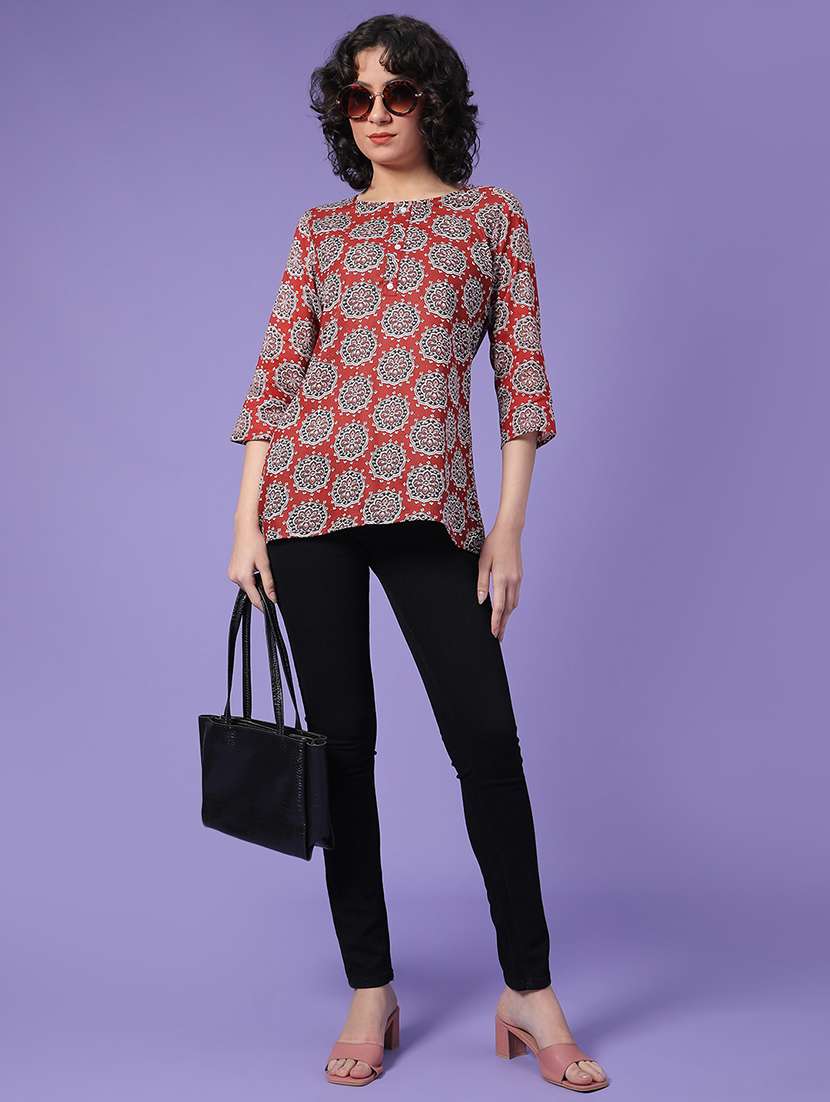 women printed three quarter sleeve straight kurti - 22175316 -  Standard Image - 4