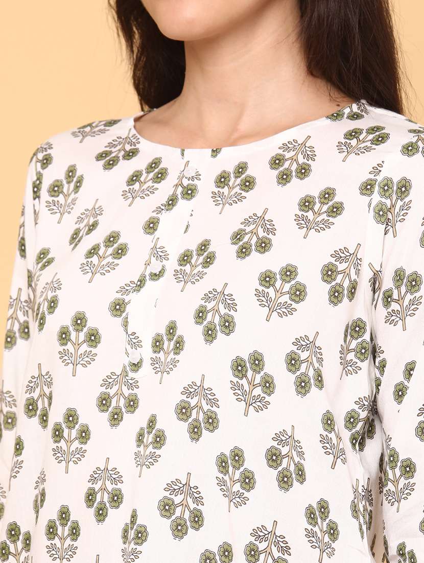 women floral three quarter sleeve straight kurti - 22175318 -  Standard Image - 1