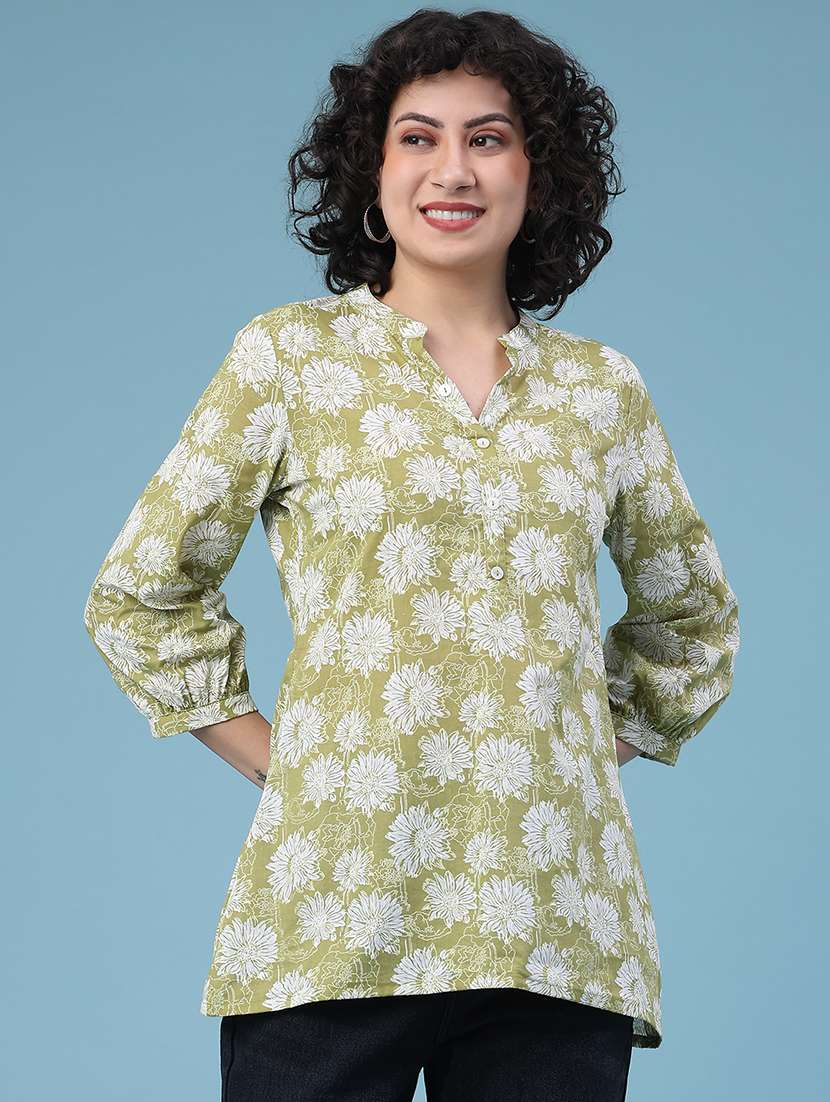 women floral three quarter sleeve straight kurti - 22175322 -  Standard Image - 1