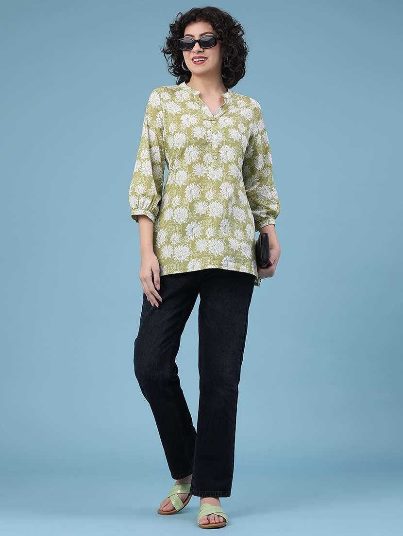 women floral three quarter sleeve straight kurti - 22175322 -  Standard Image - 4