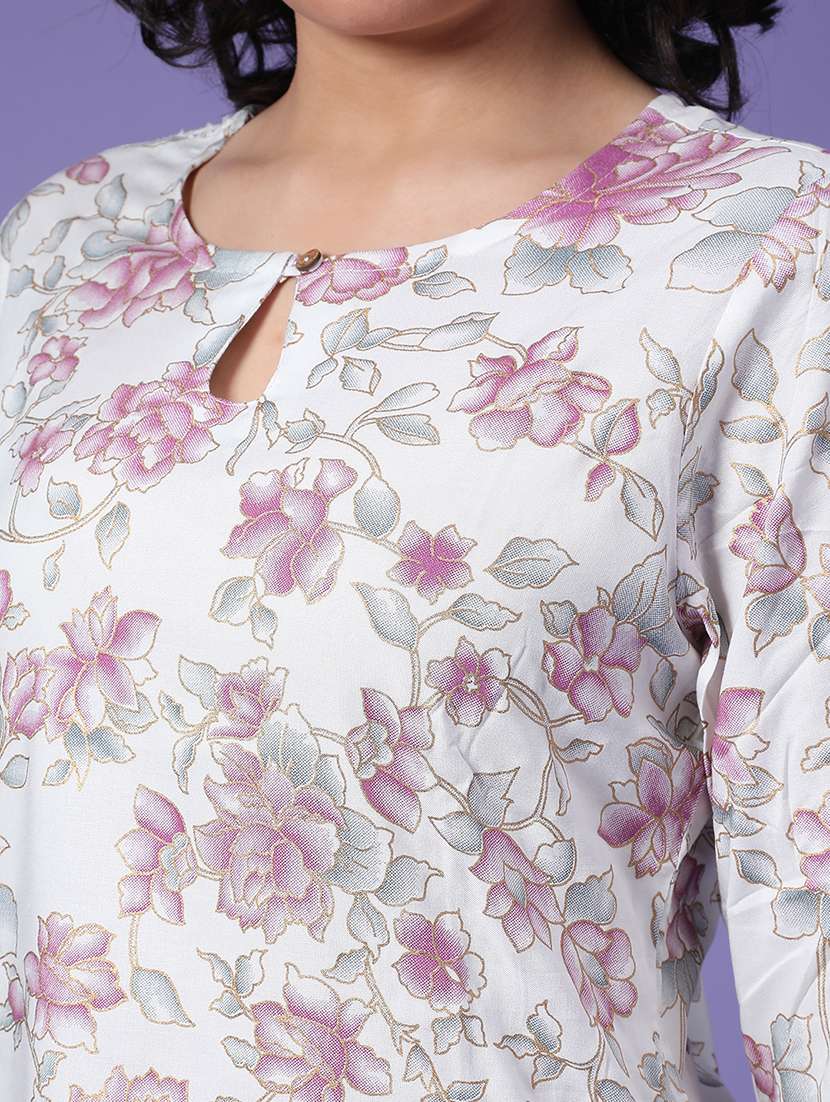 off white rayon straight kurti - 22175327 -  Standard Image - 1