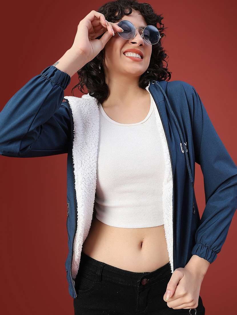 women solid long sleeve hooded sweatshirt - 22175336 -  Standard Image - 1