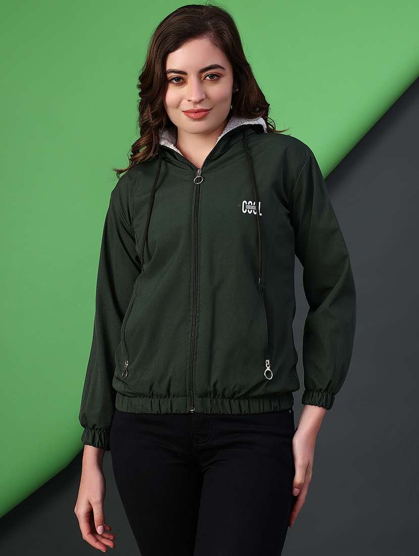 women solid long sleeve hooded regular jacket - 22175337 -  Standard Image - 1