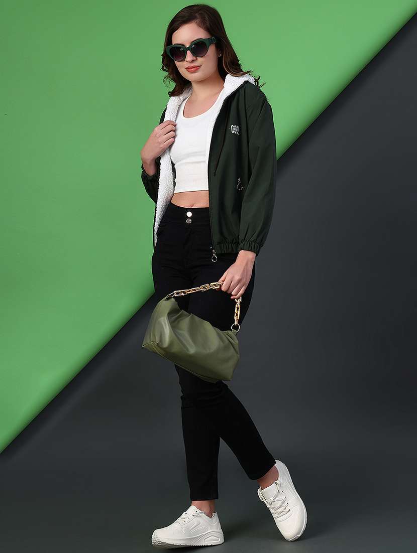 women solid long sleeve hooded regular jacket - 22175337 -  Standard Image - 4