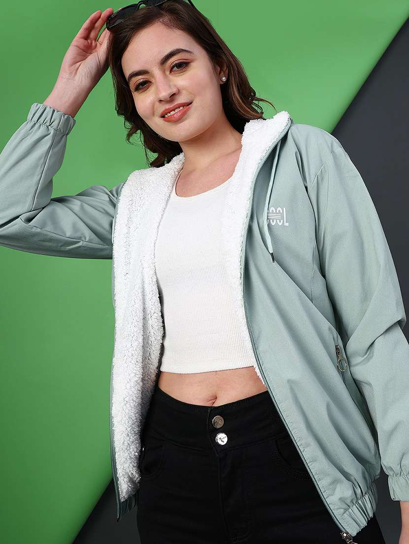 women solid long sleeve hooded quilted jacket