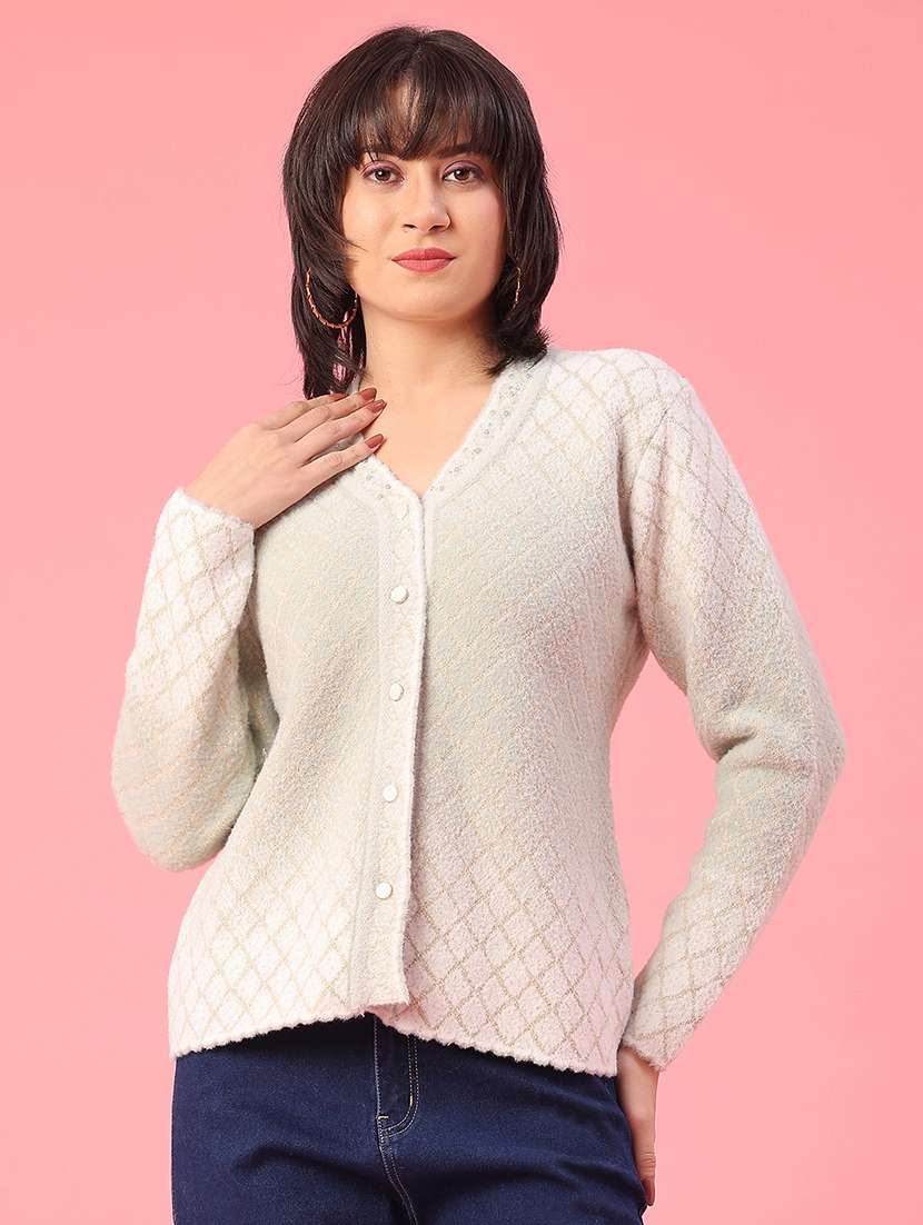 women self design long sleeve cardigan - 22175362 -  Standard Image - 1