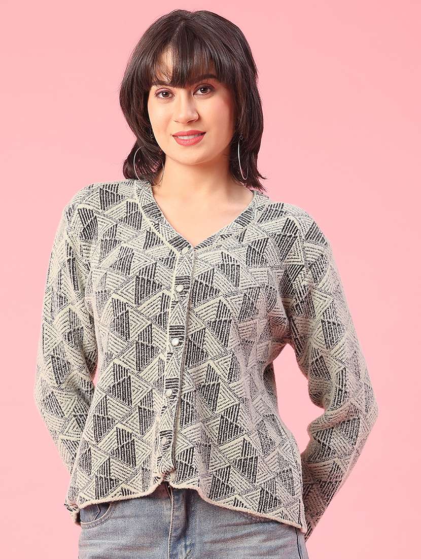 women self design long sleeve cardigan - 22175369 -  Standard Image - 1