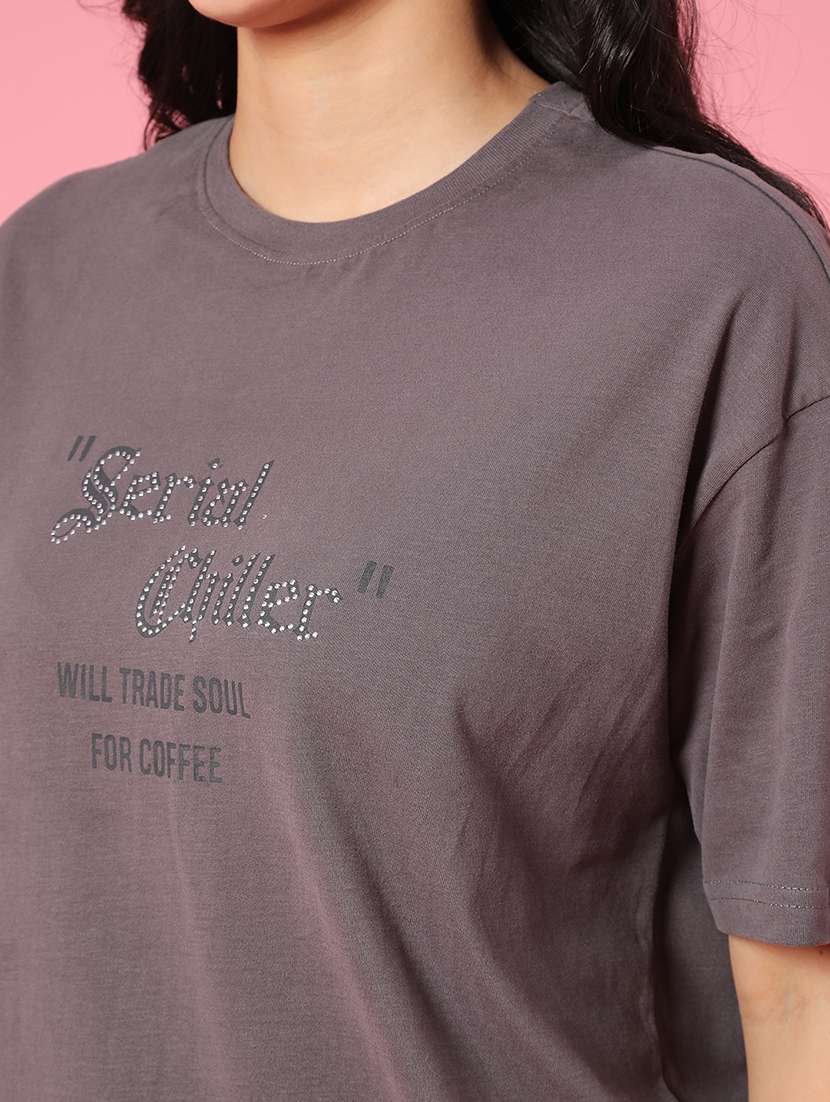 women grey cotton boxy t-shirt - 22175436 -  Standard Image - 1