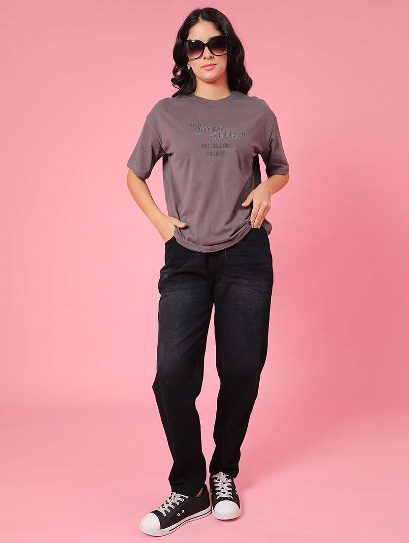 women grey cotton boxy t-shirt - 22175436 -  Standard Image - 4