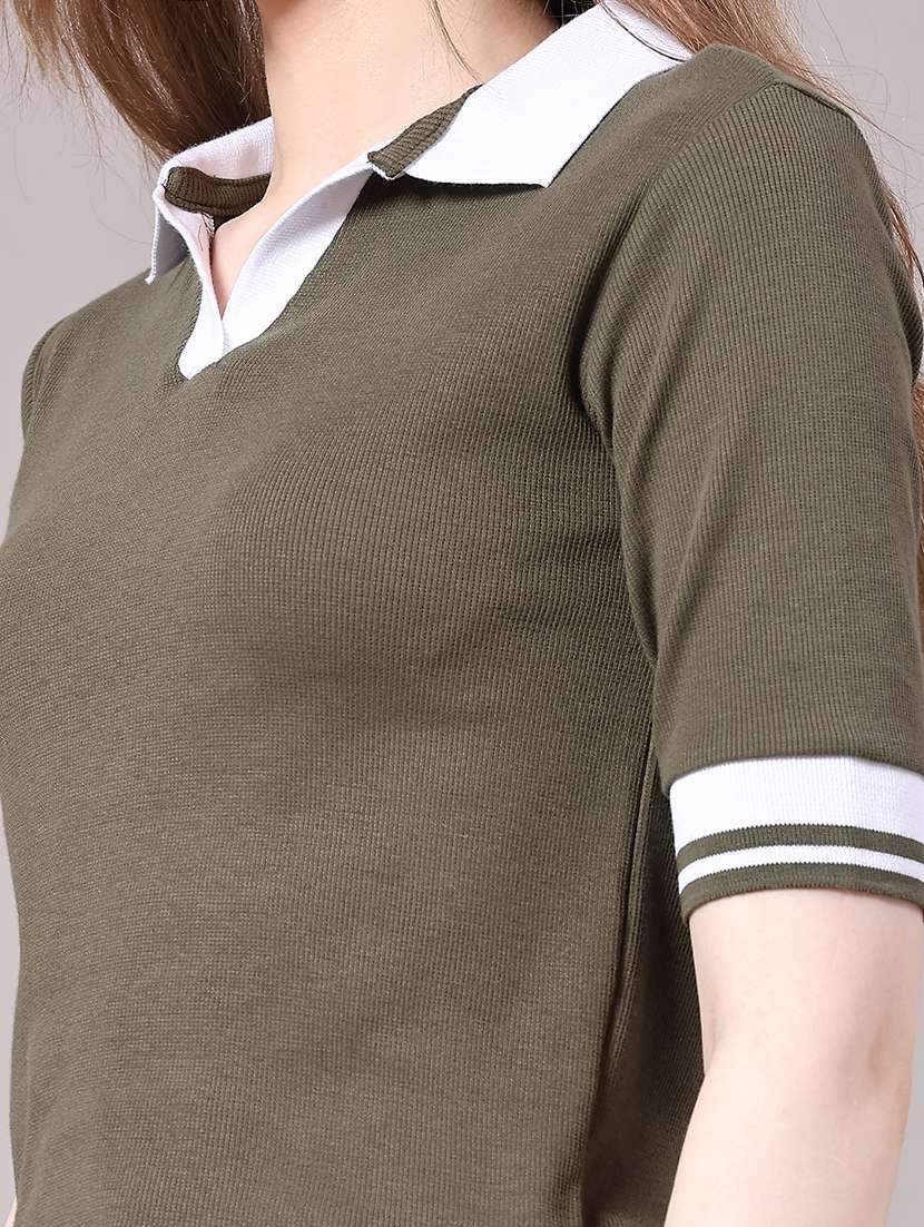 women printed short sleeve crop polo t-shirt - 22175440 -  Standard Image - 1