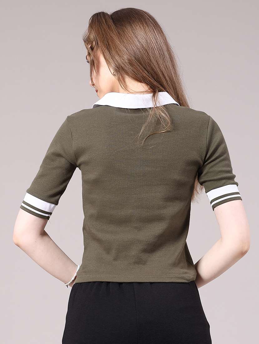 women printed short sleeve crop polo t-shirt - 22175440 -  Standard Image - 4