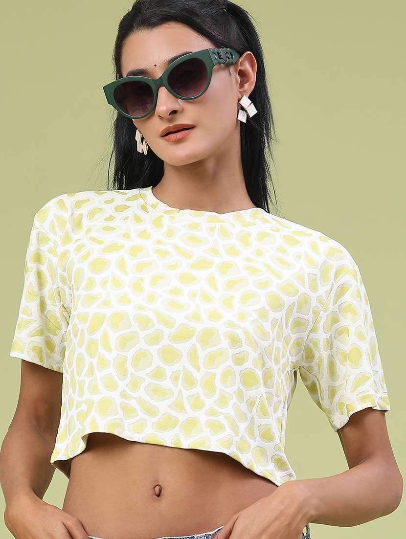 women printed short sleeve crop t-shirt