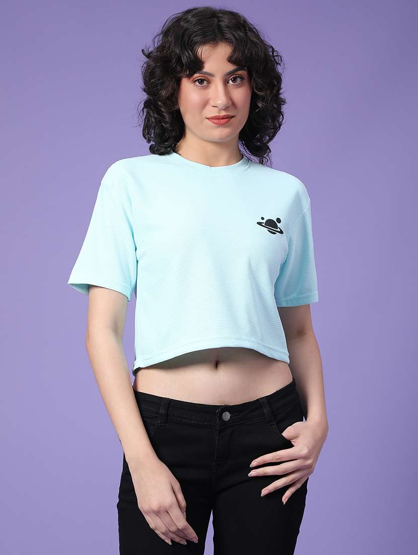 women solid short sleeve crop t-shirt - 22175460 -  Standard Image - 1