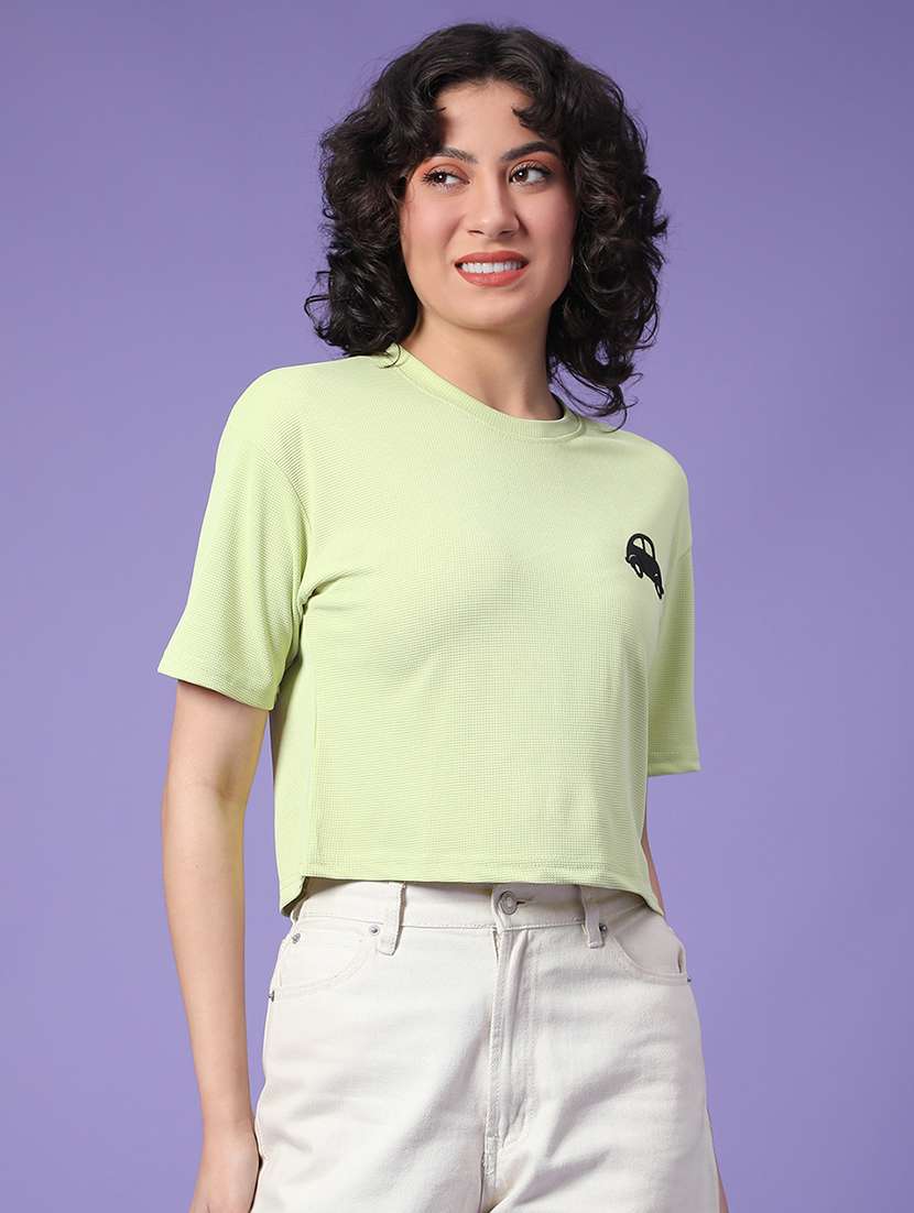 women solid short sleeve crop t-shirt - 22175461 -  Standard Image - 1