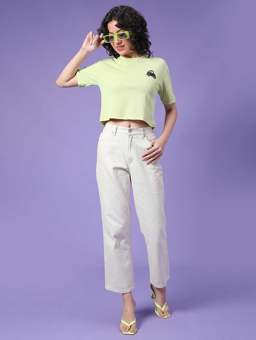 women solid short sleeve crop t-shirt - 22175461 -  Standard Image - 4