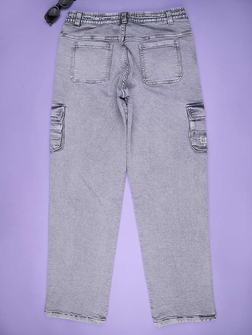 girls solid mid rise denim cargo - 22175519 -  Standard Image - 1