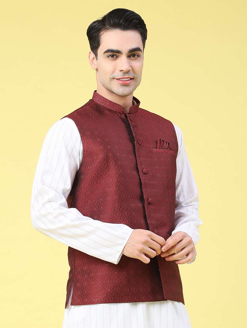 men self design sleeveless nehru jacket - 22175544 -  Standard Image - 1