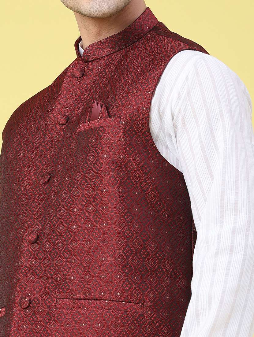 men self design sleeveless nehru jacket - 22175544 -  Standard Image - 4