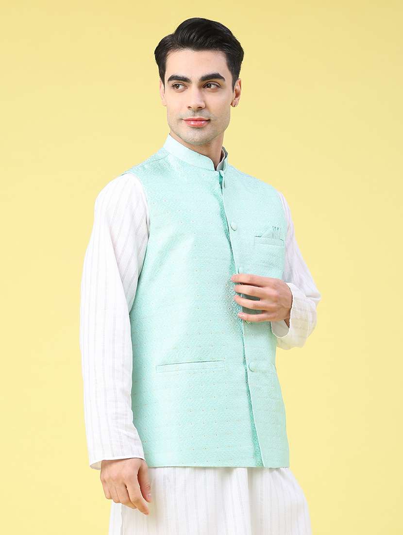 men self design sleeveless nehru jacket - 22175545 -  Standard Image - 1