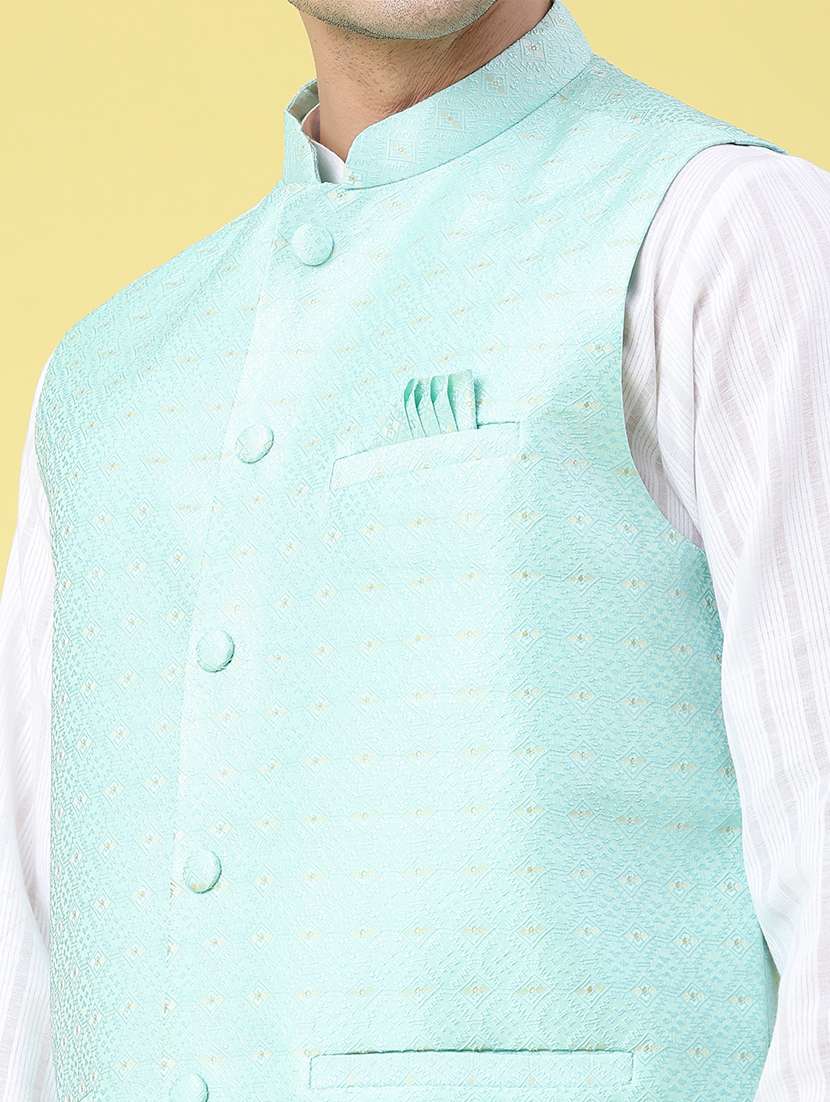 men self design sleeveless nehru jacket - 22175545 -  Standard Image - 4