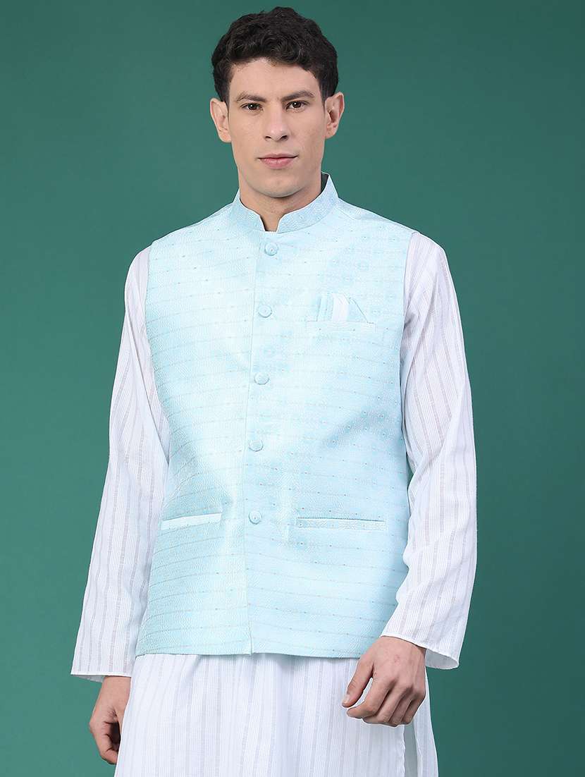 men self design sleeveless nehru jacket - 22175546 -  Standard Image - 1