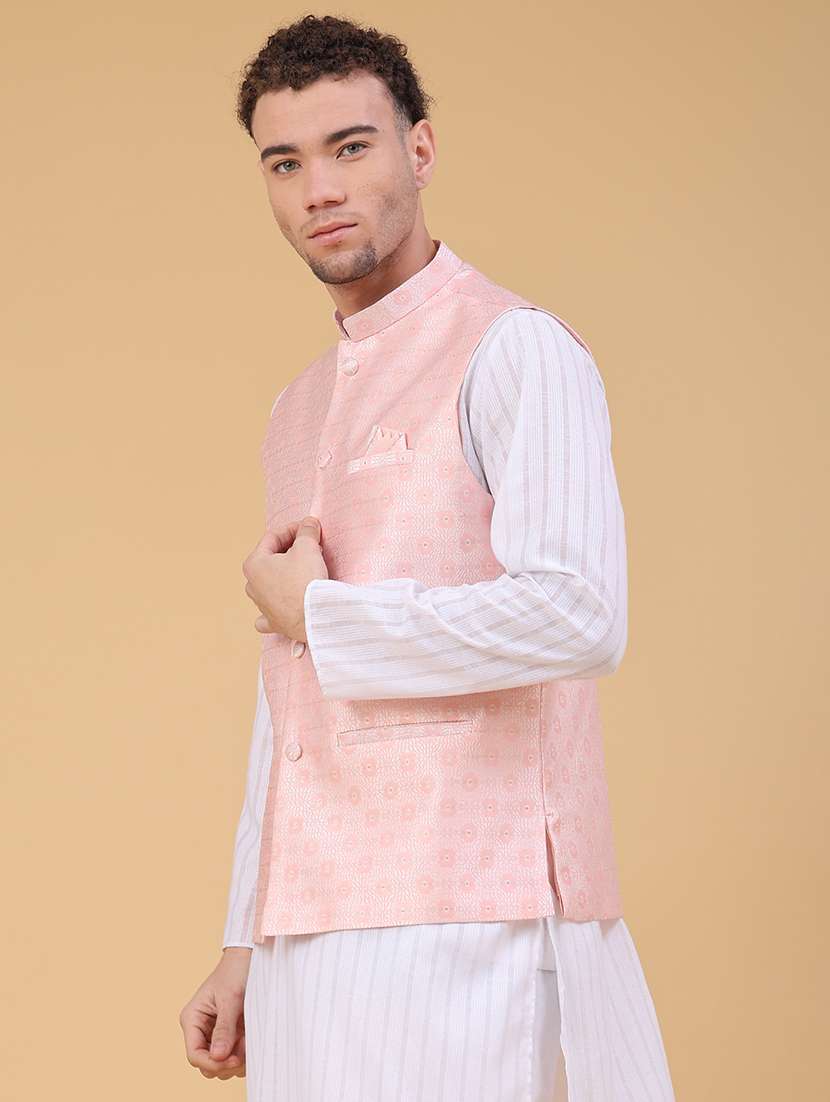 men self design mandarin neck regular fit nehru jacket - 22175547 -  Standard Image - 1