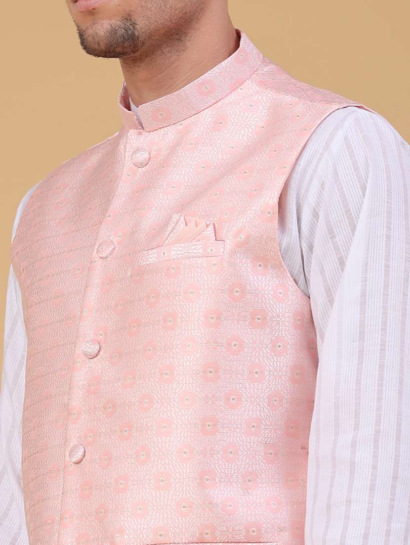 men self design mandarin neck regular fit nehru jacket - 22175547 -  Standard Image - 4