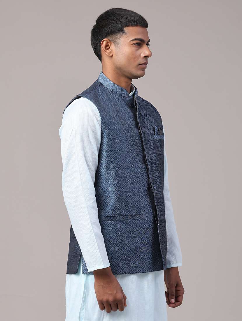 men self design mandarin neck nehru jacket - 22175549 -  Standard Image - 1