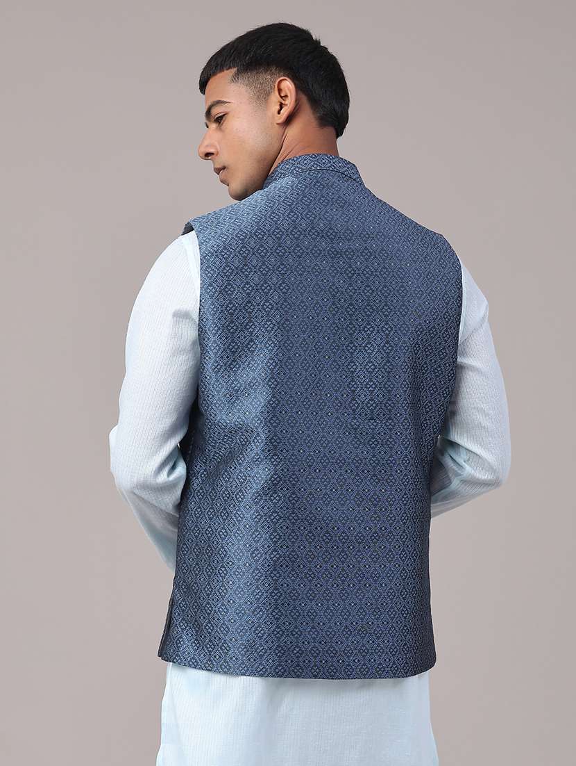 men self design mandarin neck nehru jacket - 22175549 -  Standard Image - 4