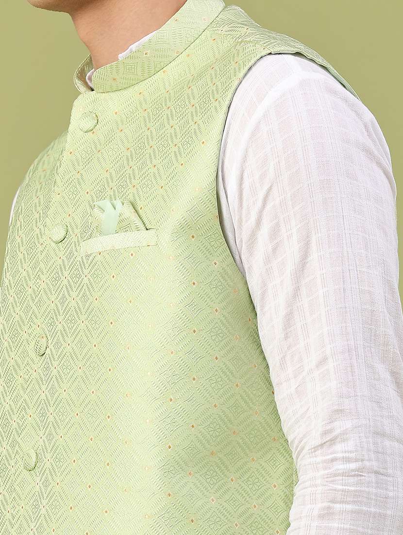 men self design mandarin neck nehru jacket - 22175550 -  Standard Image - 1