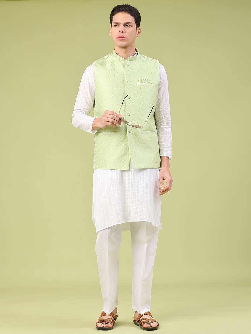 men self design mandarin neck nehru jacket - 22175550 -  Standard Image - 4