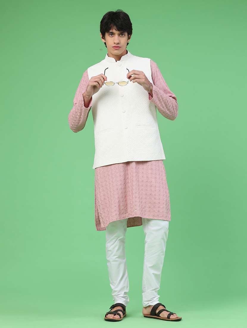 men solid with work mandarin neck nehru jacket - 22175551 -  Standard Image - 4