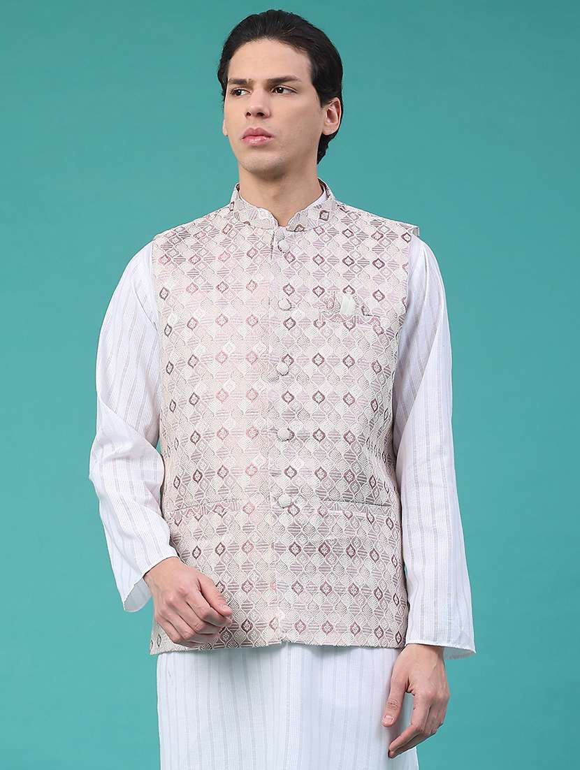 men self design mandarin neck nehru jacket - 22175552 -  Standard Image - 1