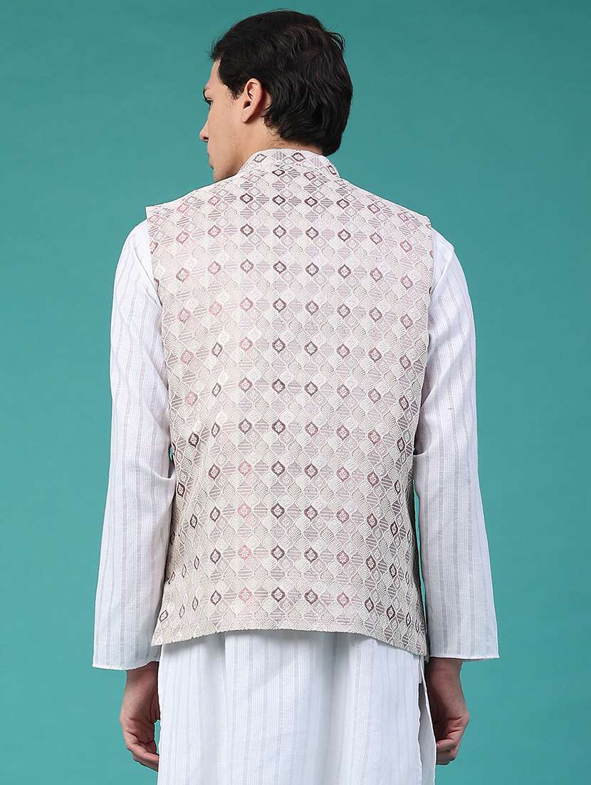 men self design mandarin neck nehru jacket - 22175552 -  Standard Image - 4