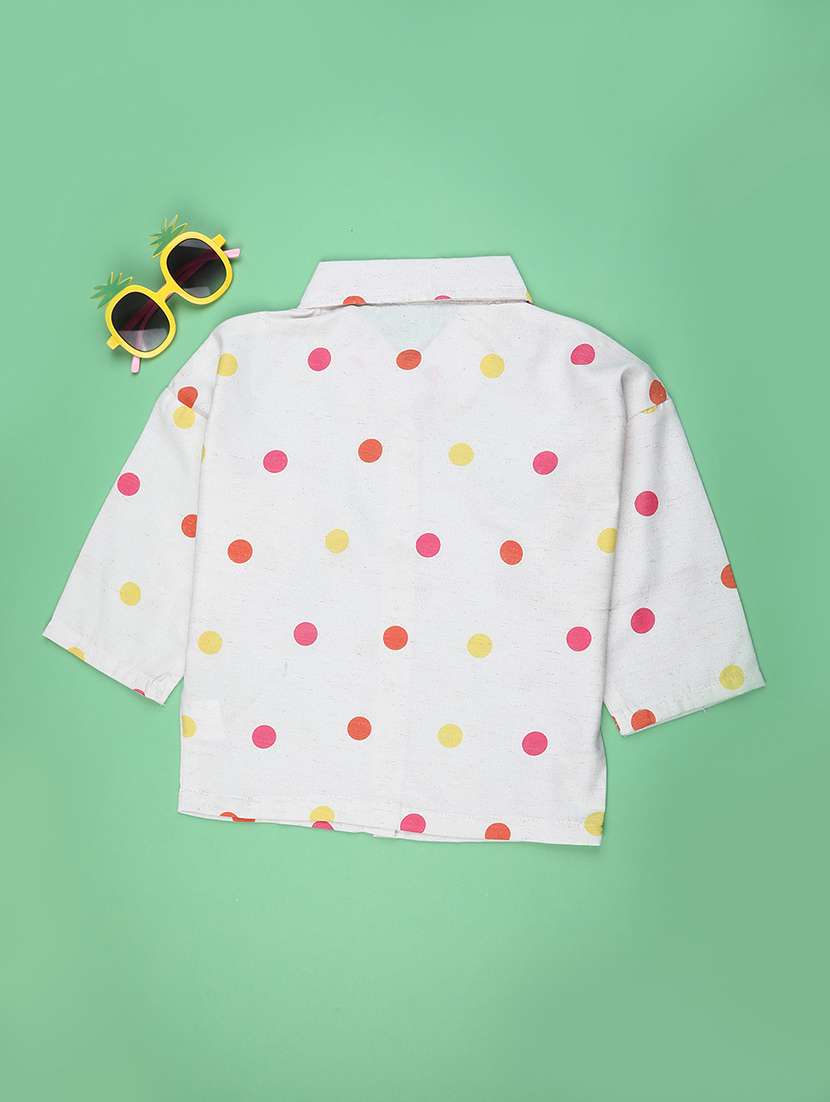 girls polka doted collared three quarter sleeve top - 22175555 -  Standard Image - 1