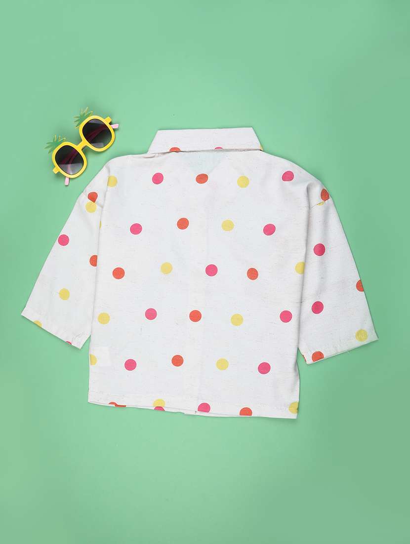girls polka doted collared three quarter sleeve top - 22175555 -  Standard Image - 1