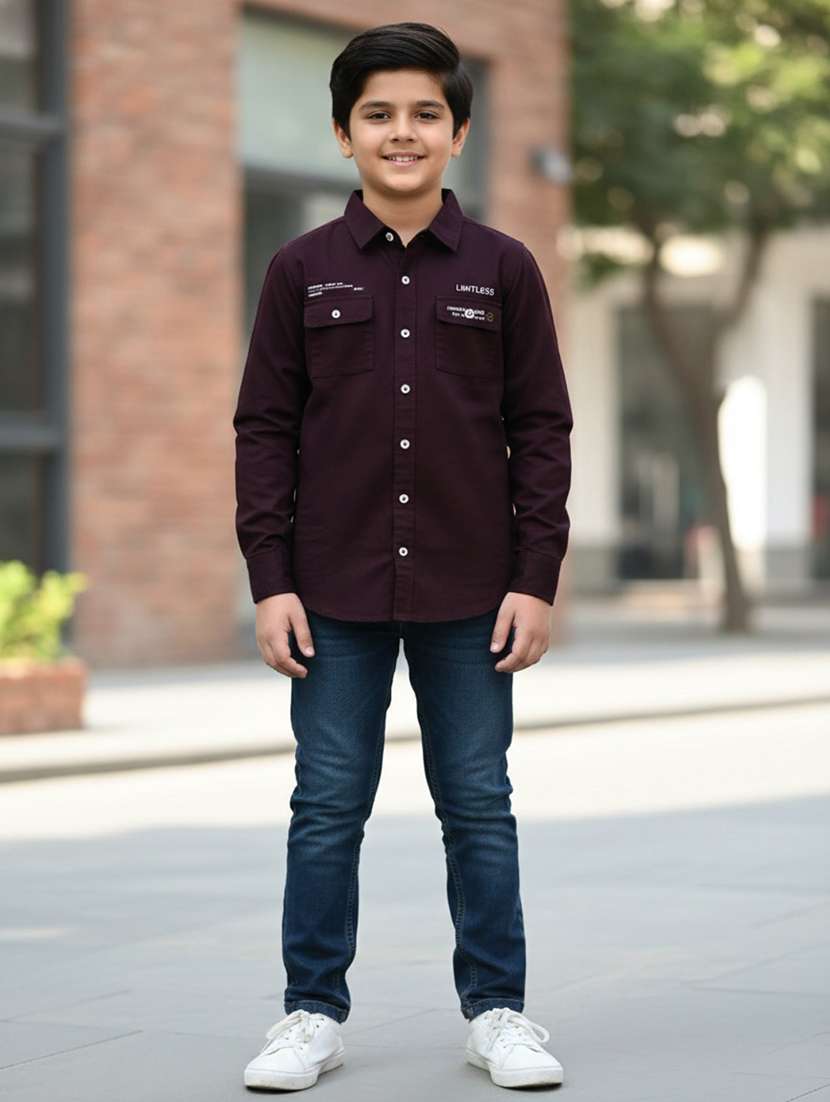 boys solid collared long sleeve shirt - 22175587 -  Standard Image - 1