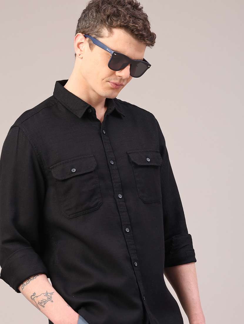 men solid long sleeve regular fit casual shirt