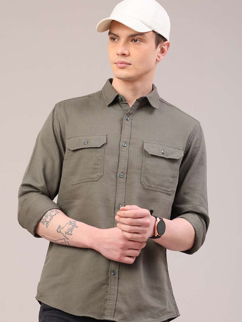 men solid long sleeve regular fit casual shirt