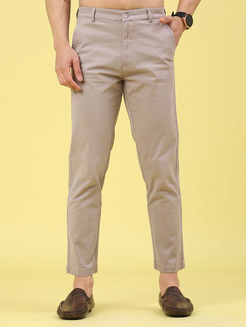 men solid mid rise chinos casual trouser